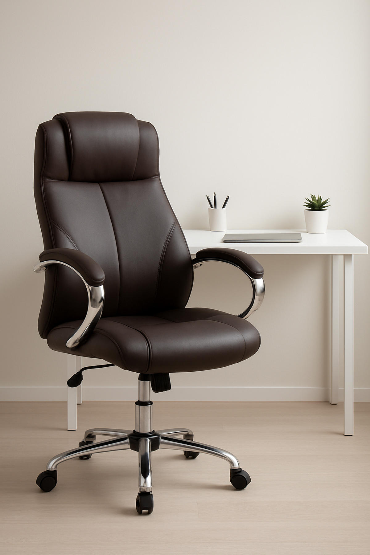 BÜROSTUHL Kyron Echtleder braun - Chromfarben/Braun, Leder/Metall (64/130/79cm) - TPFLiving