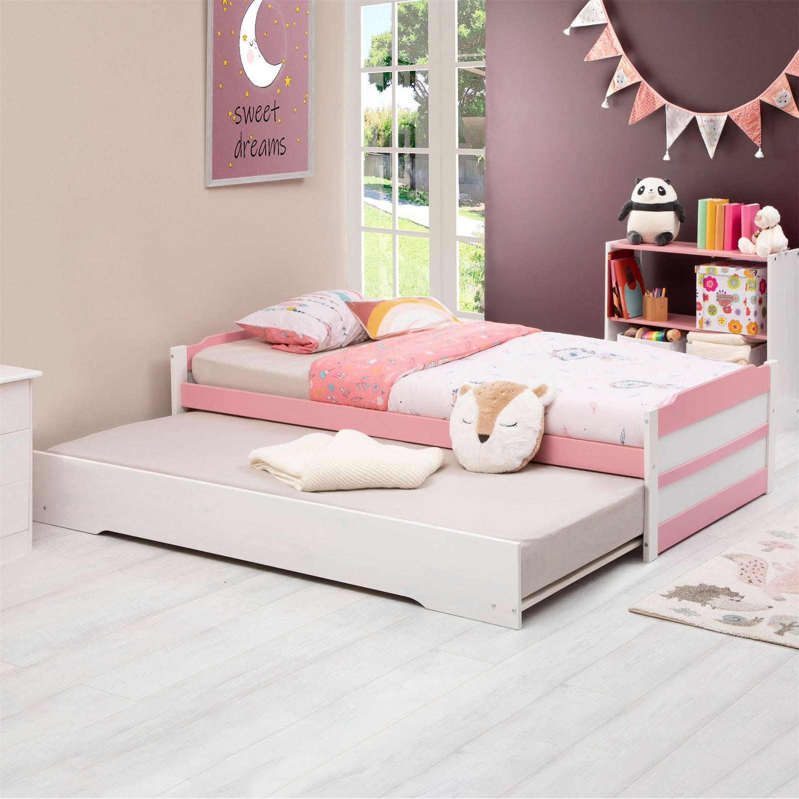 TANDEMBETT LORENA 90X190 CM - Weiß/Rosa, Holz (99/48/195cm) - IDIMEX