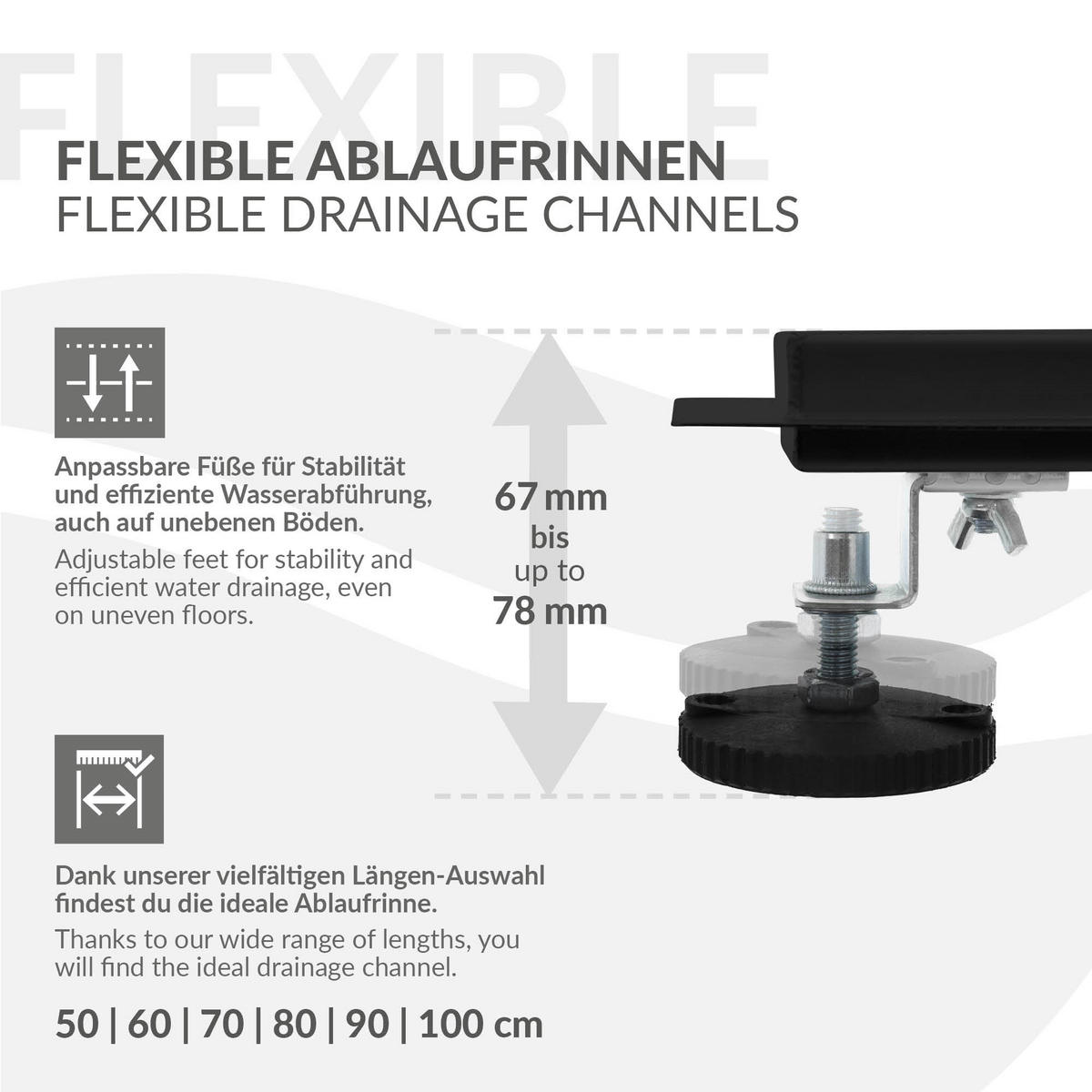 DUSCHRINNE 50cm - Schwarz, Metall (13.9/7.8/54cm) - LuxeBath