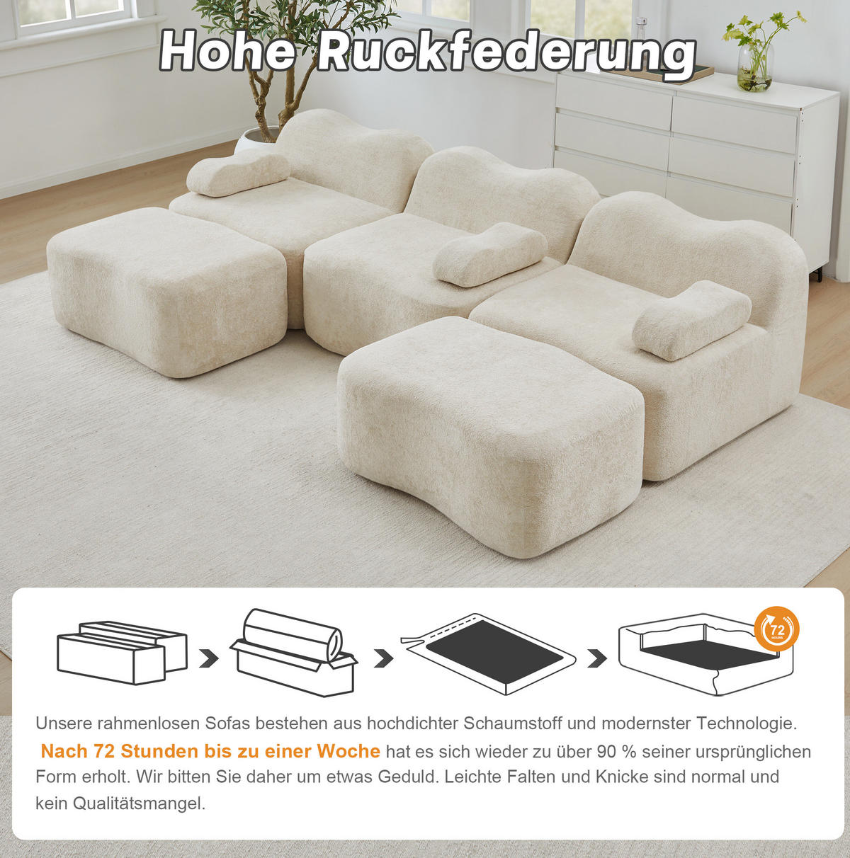 WOHNLANDSCHAFT 288/167/70 cm in Beige aus Samt mit tiefem Sitzkomfort - Beige, Textil (167/70/288cm) - Flora Grace
