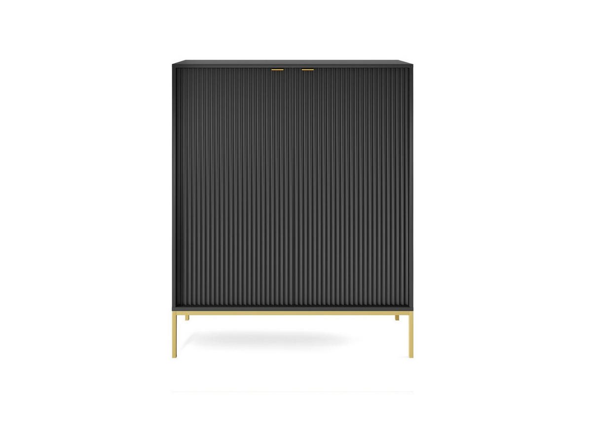 SCHWARZE Moderne Geriffelte Hochkommode KIOTO KW2D (Gold Gestell, Soft-Close Türen) - Goldfarben/Schwarz, Holz/Holzwerkstoff (104/125/39cm) - Ravio