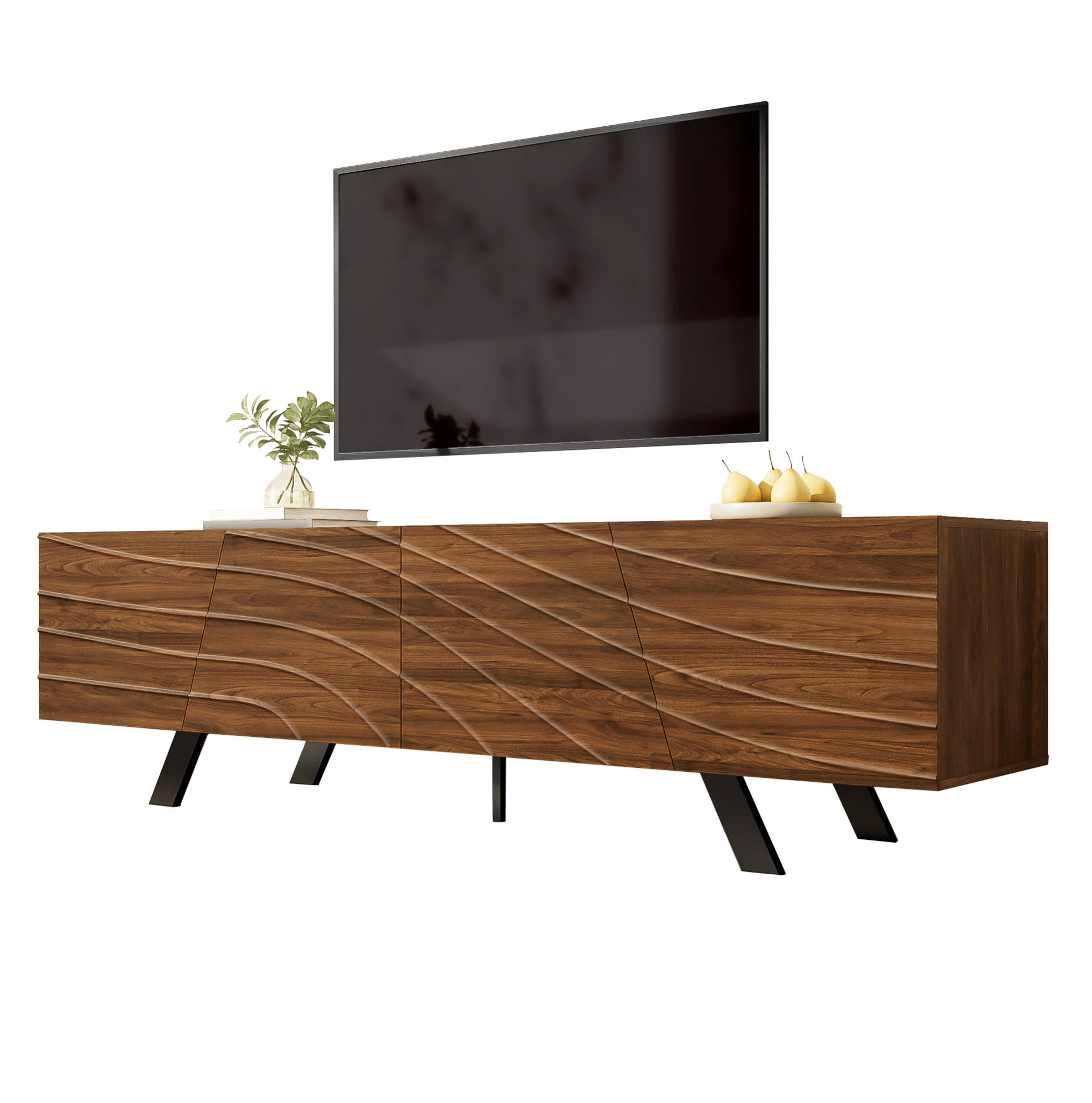 TV-LOWBOARD aus MDF 160x39x50,5 cm Walnussholzfarbe mit Wellenfront, Kabelmanagement und Stauraum - Walnussfarben, Holzwerkstoff (160/50.5/39cm) - IVMEU