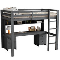 HOCHBETT 90/200 cm aus Kiefer massiv und MDF mit Schreibtisch und Stauraum Grau - Grau, Holz (90/200cm) - Modenvie
