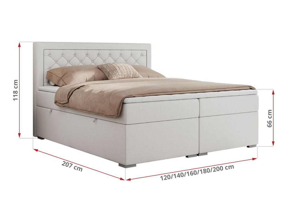 BOXBETT JASIR 120/200 - Weiß Kunstleder - H3 - Weiß, Holz/Textil (120/200cm) - MKS