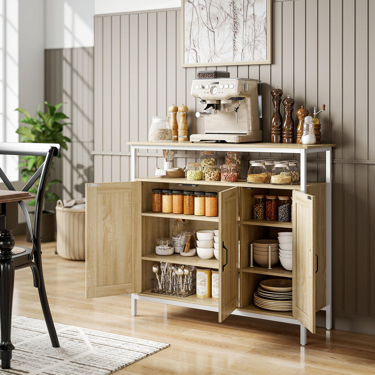 SIDEBOARD DE-11207 3 Türen Naturholz - Naturfarben, Holzwerkstoff (100/88/35cm) - ComfortXL