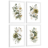 PLAKAT Sada 4 boho botanických uměleckých tisků. Akvarelové květinové nástěnné umění. Velikost Bílý rám A3 - bílá, papír (29.7/42/3cm) - Nacnic