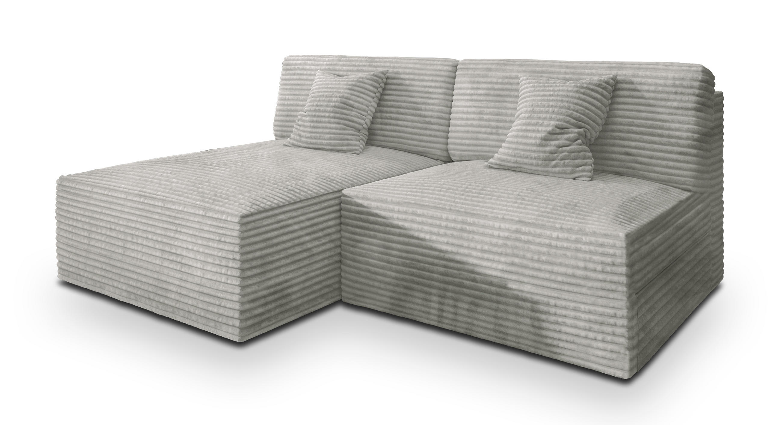 ECKSOFA FIORO Hellgrau Kordstoff mit Schlaffunktion - Hellgrau, Holz (204/148cm) - MASSENO