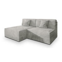 ECKSOFA FIORO Hellgrau Kordstoff mit Schlaffunktion - Hellgrau, Holz (204/148cm) - MASSENO