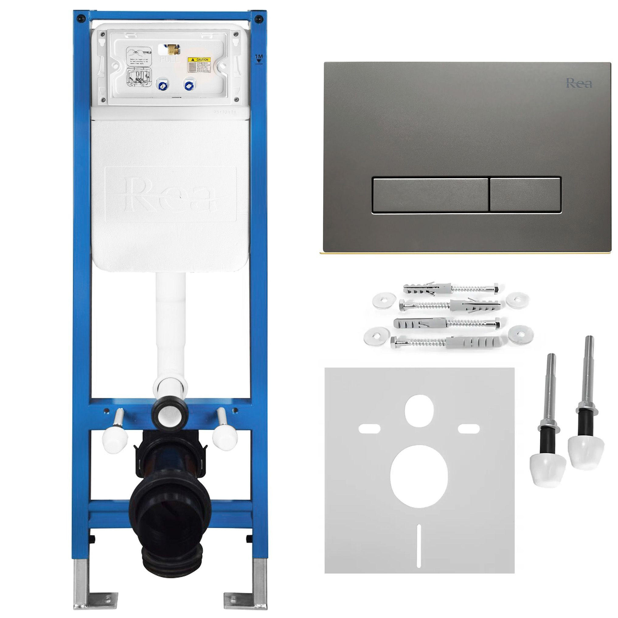 UNTERPUTZ-WC-GESTELL Set Rea Slim 024n Mit Titan Hd Drückerplatte - Titanfarben, Metall (35.2/106.2/22cm) - REA