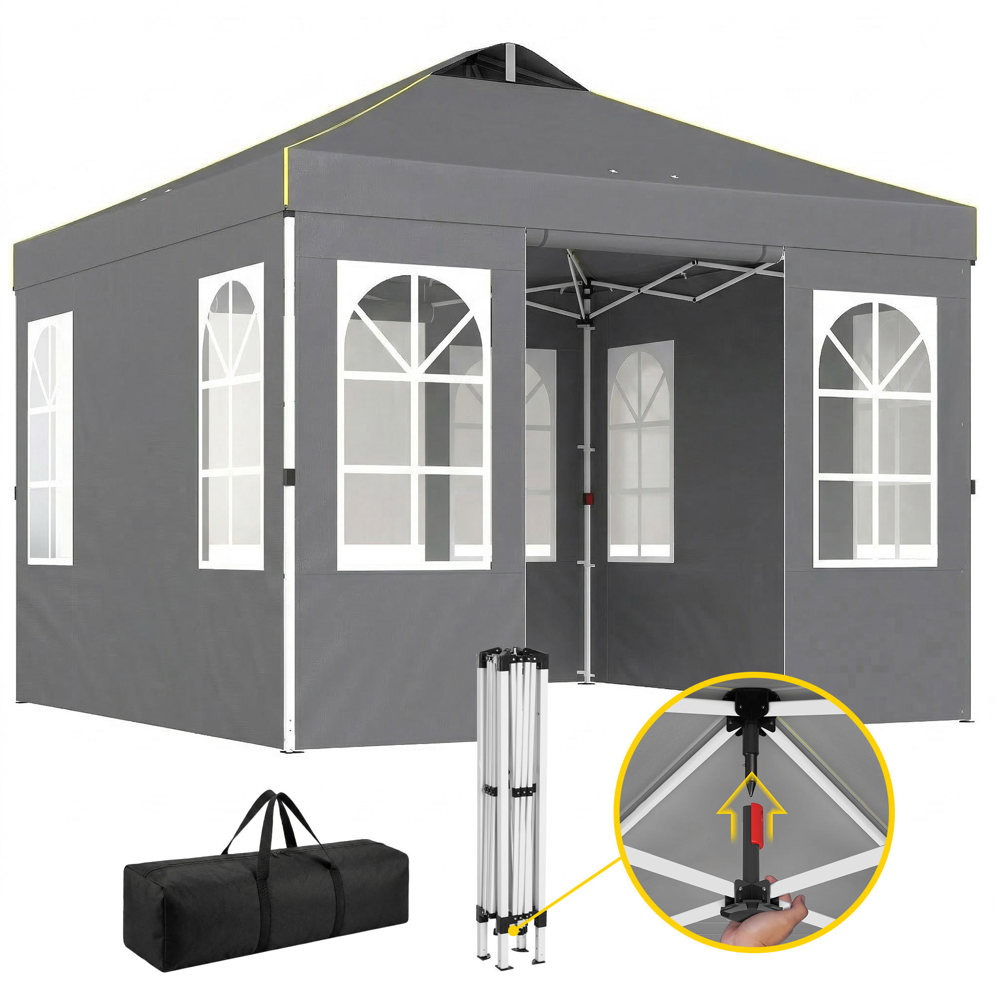 POP-UP-FALTZELT, 3×3m, dunkelgrau - Grau, Textil (293/272/293cm) - Vallsero