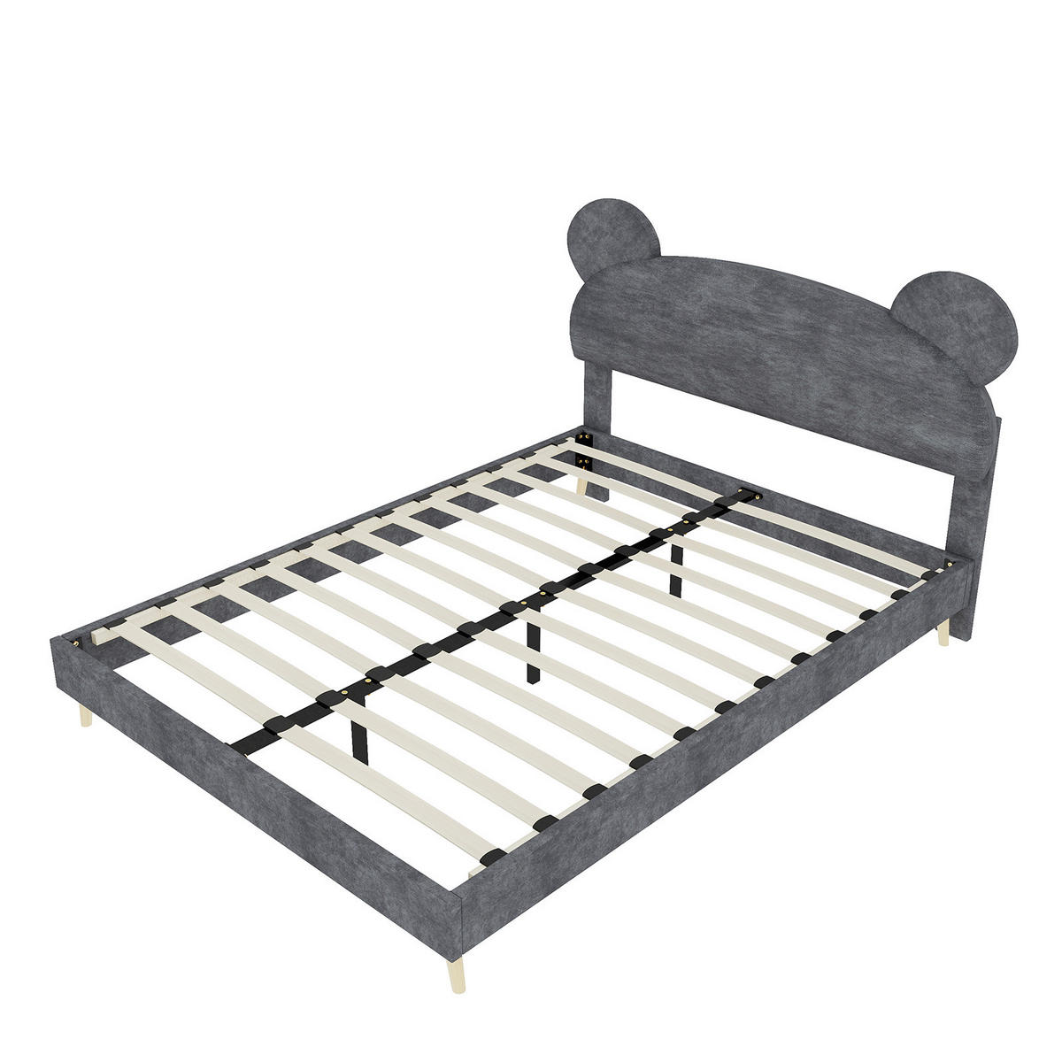 BETT Kinderbett 140x200 cm Stoff Grau inklusive Matratze - Grau, Metall (140/200cm) - Meubliv
