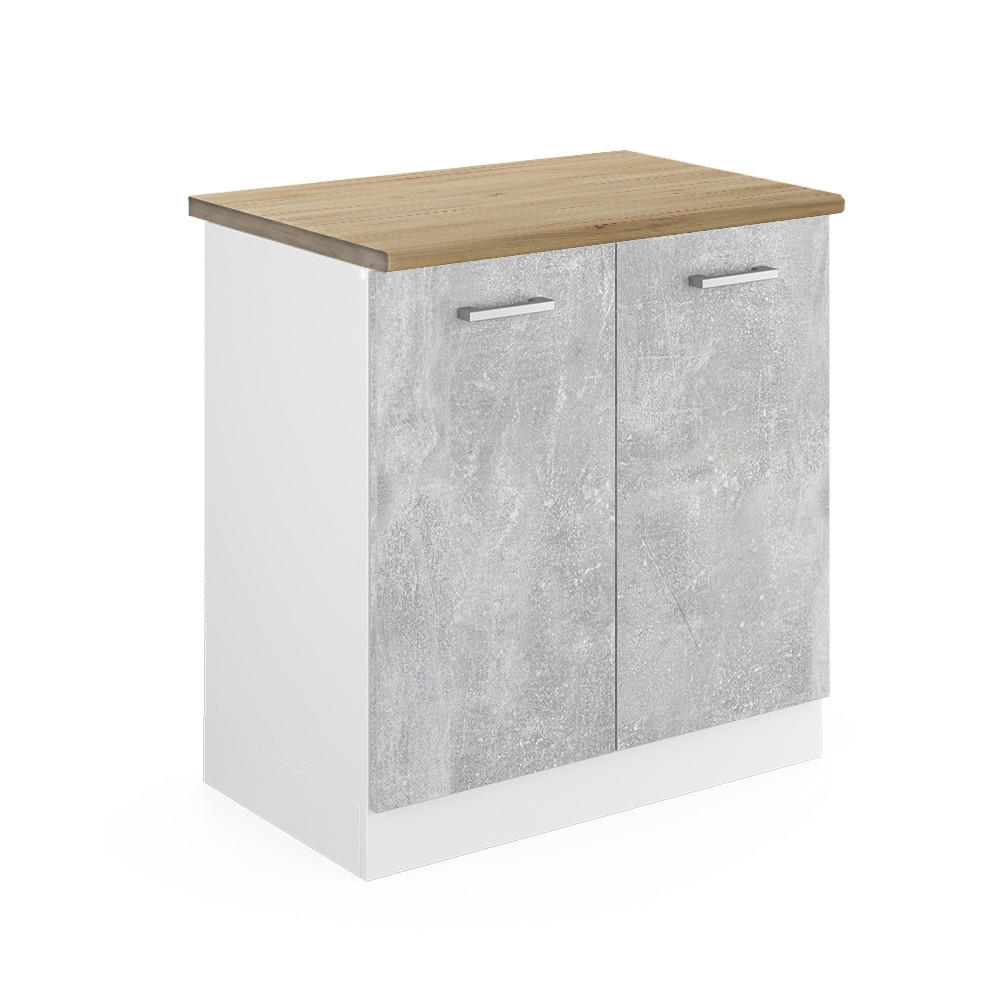 SPÜLENUNTERSCHRANK R-Line Beton 80 cm, AP Eiche - Schieferfarben/Weiß, Holzwerkstoff (80/81.6/60cm) - Vicco