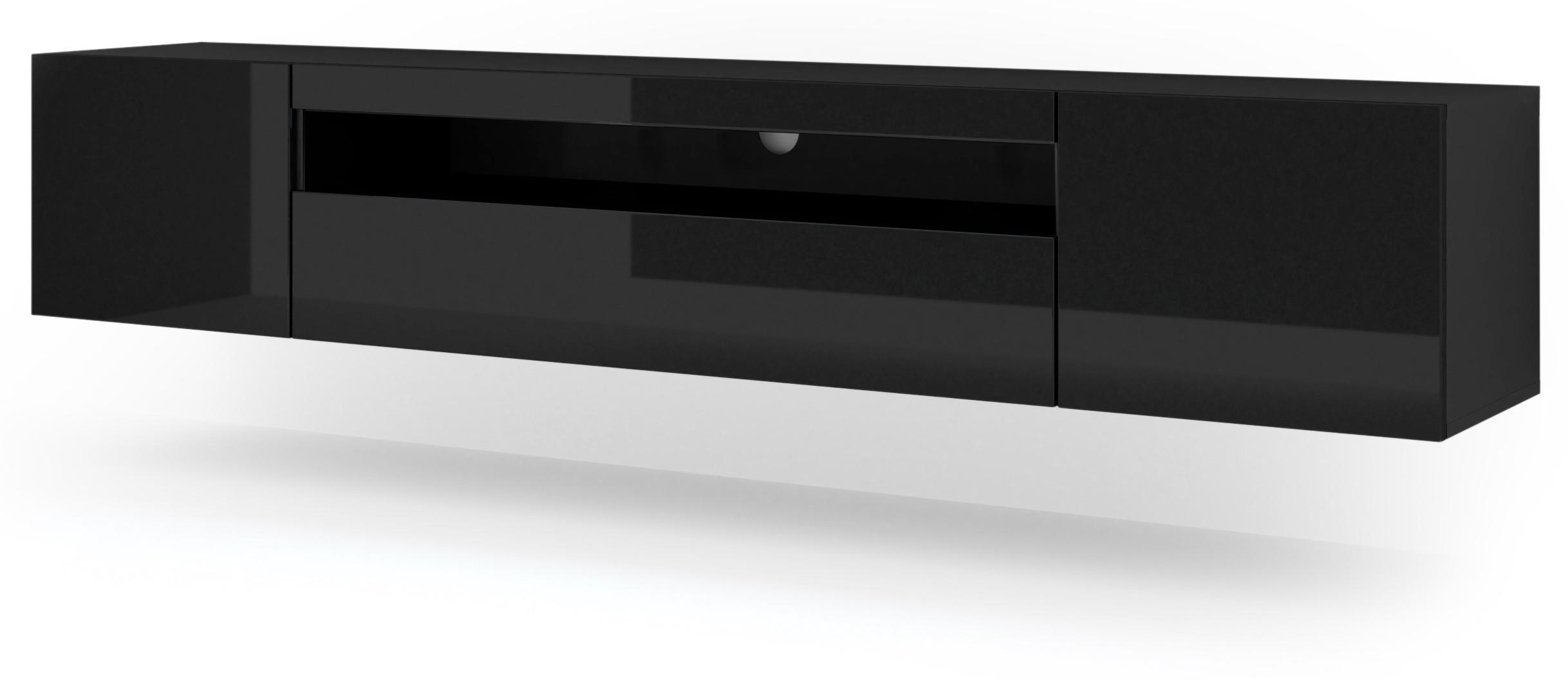 TV LOWBOARD Schwarz matt, Schwarz Hochglanz 200/42/37 - Schwarz Hochglanz, Holzwerkstoff (200/42/37cm) - RAUMHIRSCH FURNITURE