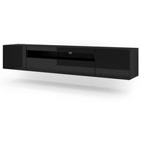 TV LOWBOARD Schwarz matt, Schwarz Hochglanz 200/42/37 - Schwarz Hochglanz, Holzwerkstoff (200/42/37cm) - RAUMHIRSCH FURNITURE