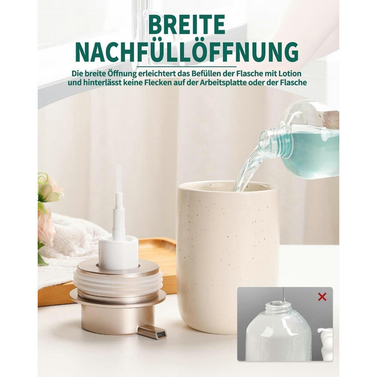 SCHAUMSEIFENSPENDER Keramik 350ml Beige & Rosa - Beige, Keramik (8/14/8cm)
