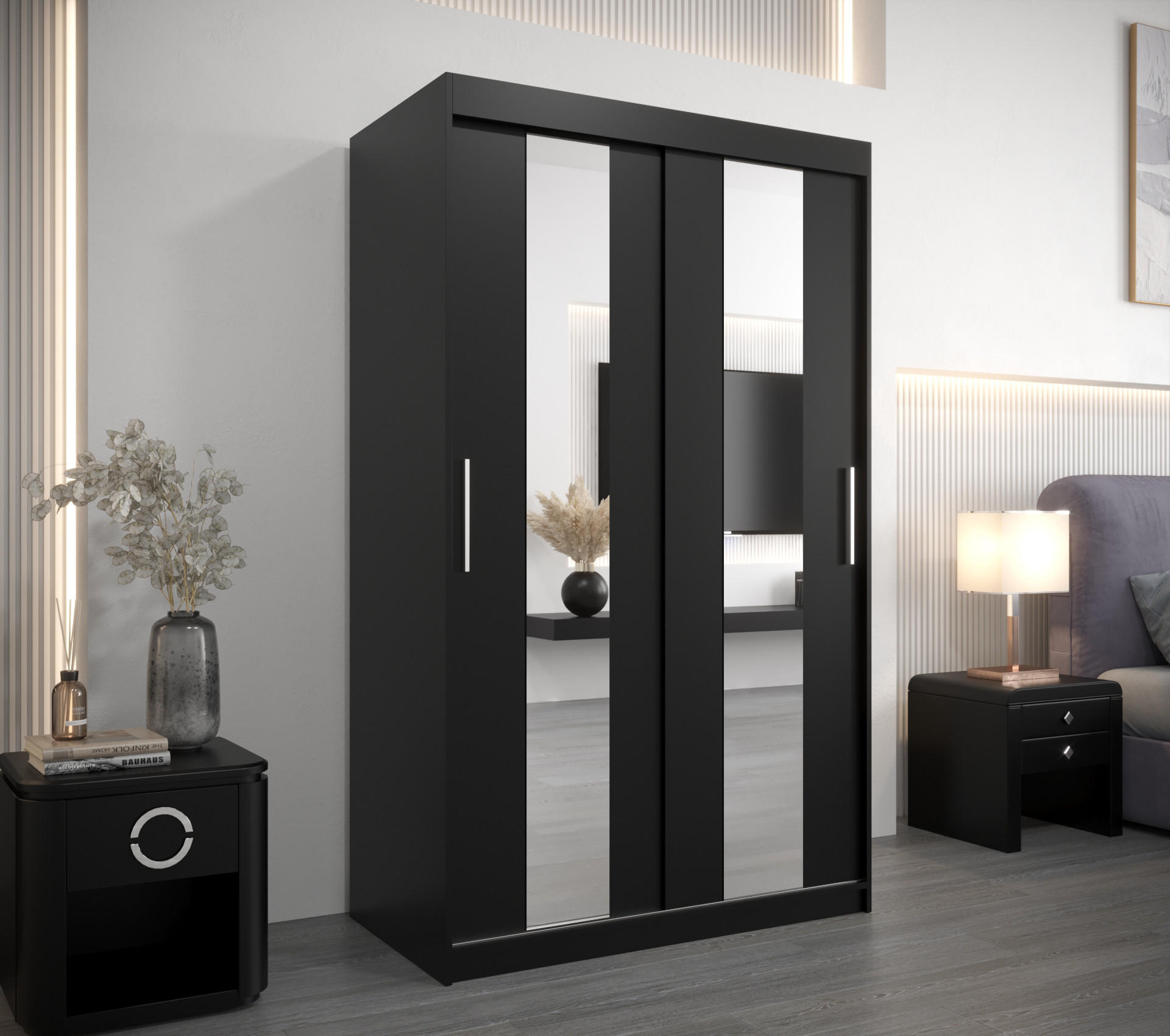 SCHWEBETÜRENSCHRANK 200/120/62 2-türig - Silberfarben/Schwarz, Holz/Kunststoff (120/200/62cm) - MÖBEL KRYSPOL