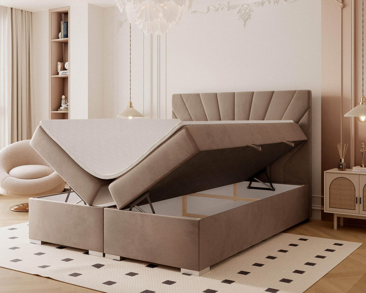 BOXBETT 160x200 cm mit Topper - Braun, Holzwerkstoff/Textil (140/200cm) - Idohome