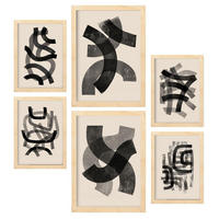POSTER Set Mit 6 Gekrümmte Frames 1 In Form Abstracts Ästhetische Dekorative Gemälde Für Ihr Wohnzimmer Zuhause A3 & A4 Rahmen Aus Hellem Holz - Beige, Papier (29/3cm) - Nacnic
