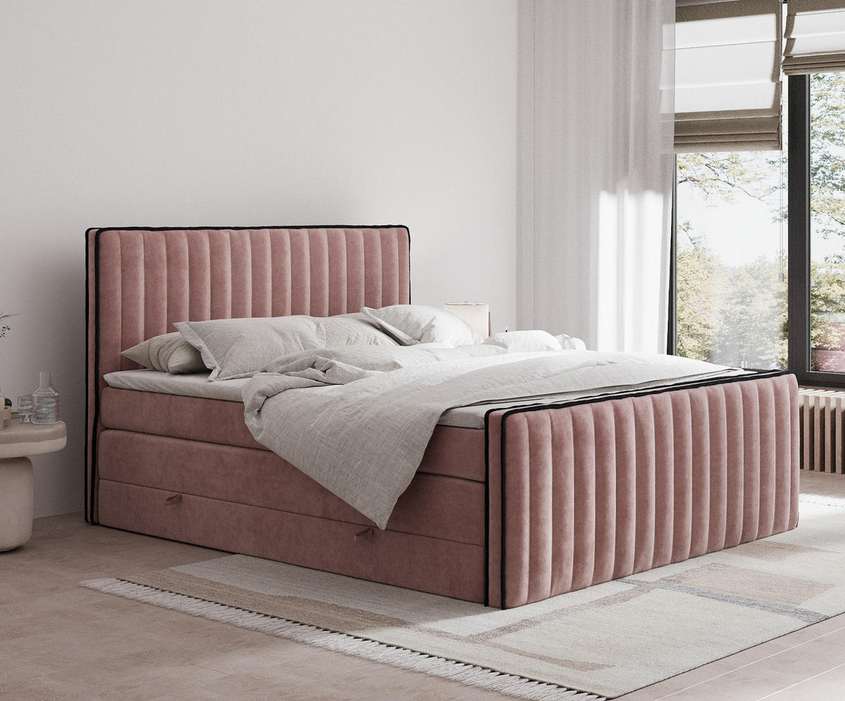 BOXSPRINGBETT Nocturne Rosa 160/200 cm - Schwarz/Rosa, Holz/Holzwerkstoff (160/200cm) - Maison de Reve