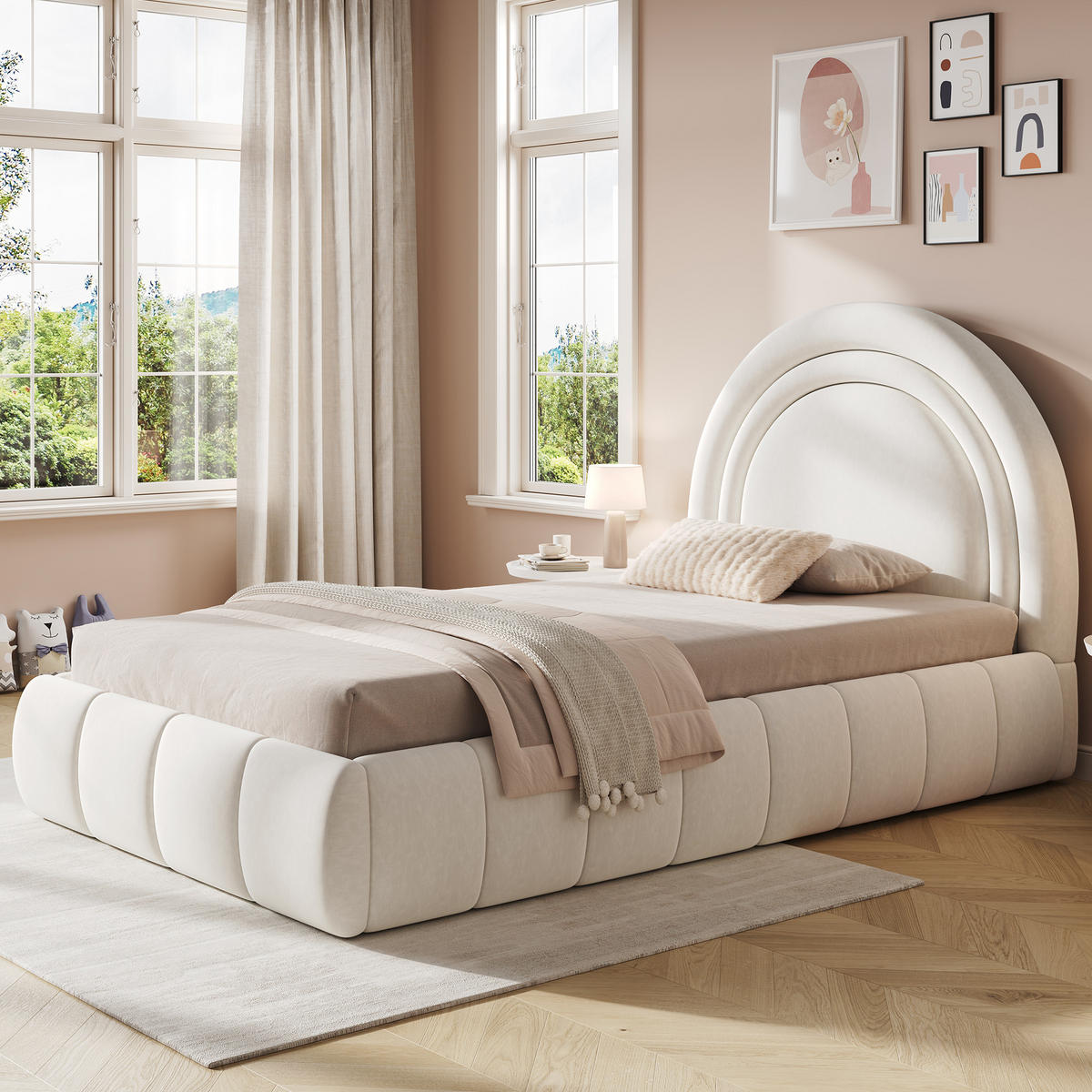 POLSTERBETT 90/200 cm in Beige Samt Kinderbett mit Bettkasten und Lattenrost - Beige, Holzwerkstoff/Textil (90/200cm) - STILVORA