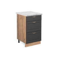 KÜCHENUNTERSCHRANK Fame-Line Anthrazit-Gold 50 cm, AP Marmor - Anthrazit/Eiche Wotan, Holzwerkstoff (50/82/60cm) - Vicco