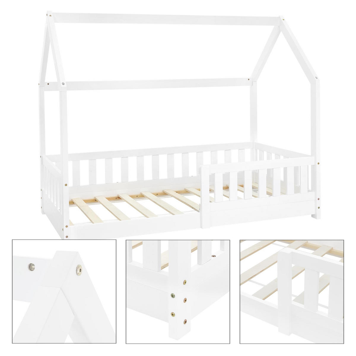 KINDERBETT mit Dach und Matratze 80x160 cm Weiß - Weiß, Holz (80/160cm) - ML-DESIGN