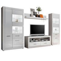 WOHNWAND weiß Hochglanz, Wohnkombination 4-teilig 335 x 198 cm - Chromfarben/Weiß Hochglanz, Glas/Holzwerkstoff (335/198/45cm) - Furn.Design