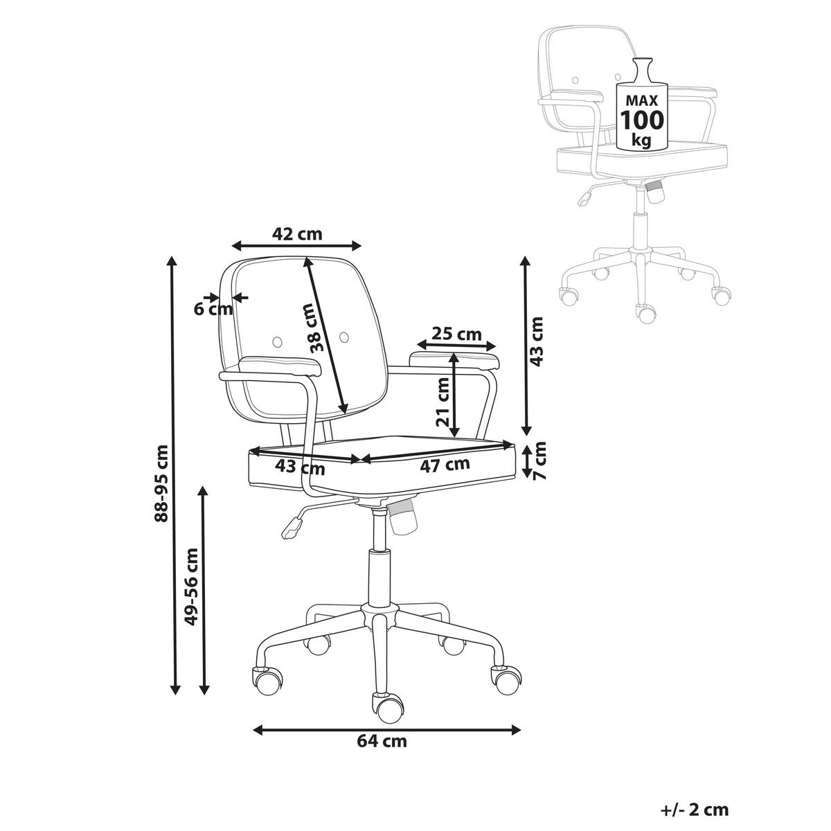 SCHREIBTISCHSTUHL Samtstoff Braun Pawnee - Braun, Textil (64/88/64cm) - Beliani