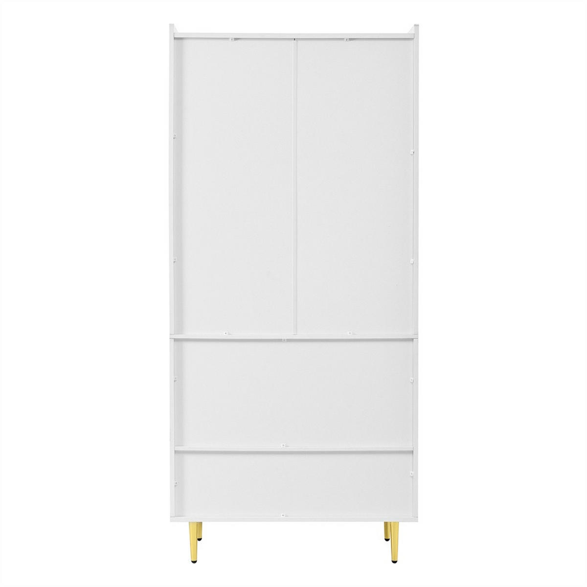 KLEIDERSCHRANK 80x48x175 cm mit goldenen Griffen und Beinen - 2 Türen und 1 Schublade & Offenes Regal - Weiß - Weiß, Holzwerkstoff (80/175/48cm) - DELFA