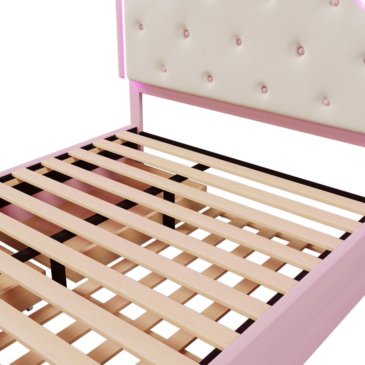 POLSTERBETT 140/200 cm DE-04644, mit Ausziehbett, LED, 2 Schubladen und Krone in Rosa - Pink, Holzwerkstoff/Metall (140/200cm) - ComfortXL