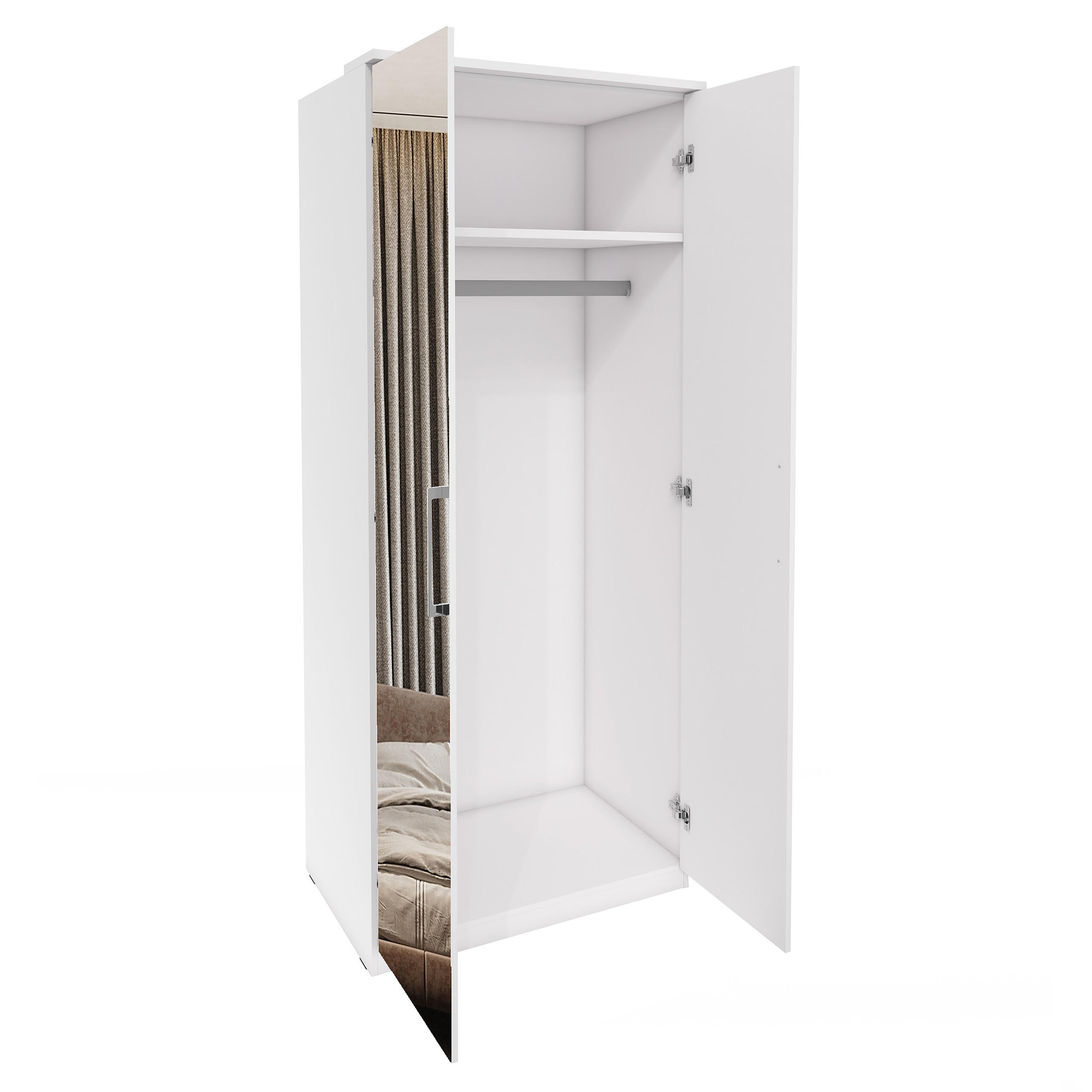 DREHTÜRENSCHRANK OTTIMA 90/217/63 cm 2-türig mit Spiegel Weiß - Weiß, Holzwerkstoff (90/217/63cm) - MASSENO