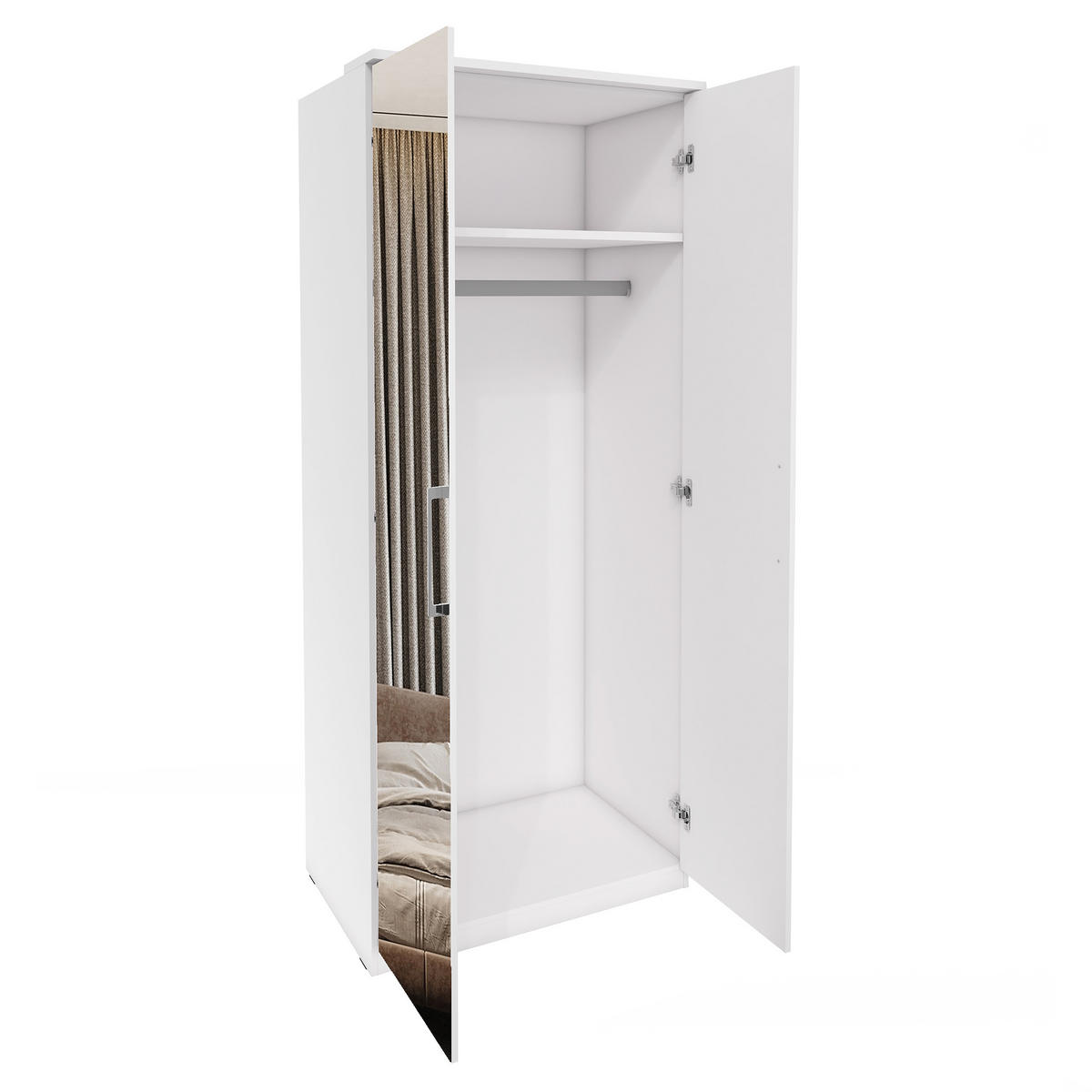 DREHTÜRENSCHRANK OTTIMA 90/217/63 cm 2-türig mit Spiegel Weiß - Weiß, Holzwerkstoff (90/217/63cm) - MASSENO