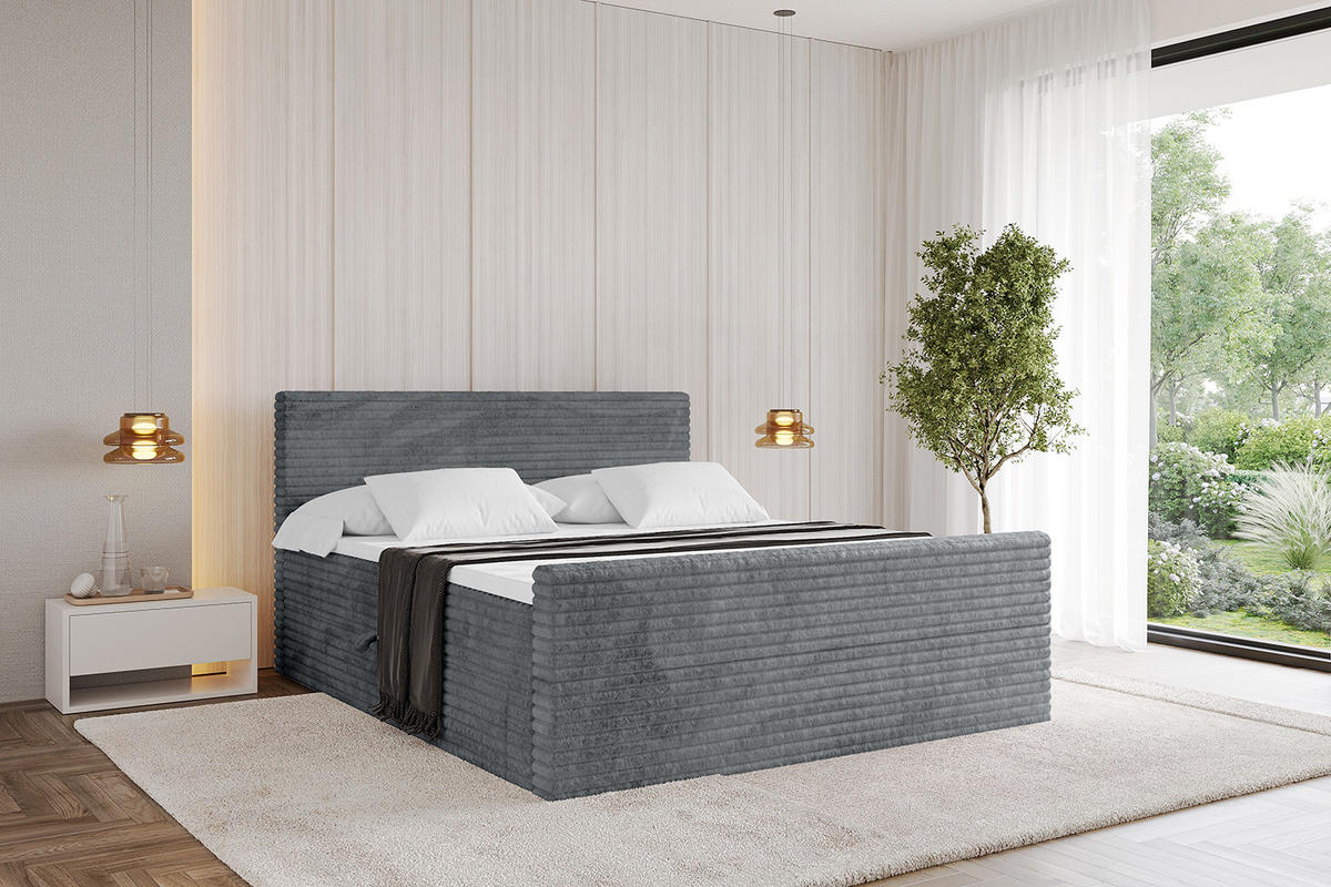 BOXBETT mit Matratze H4 und Lattenrost - TOLO-Z-v1 - 200x200 Cord - Dunkelgrau - Dunkelgrau, Holzwerkstoff (200/200cm)