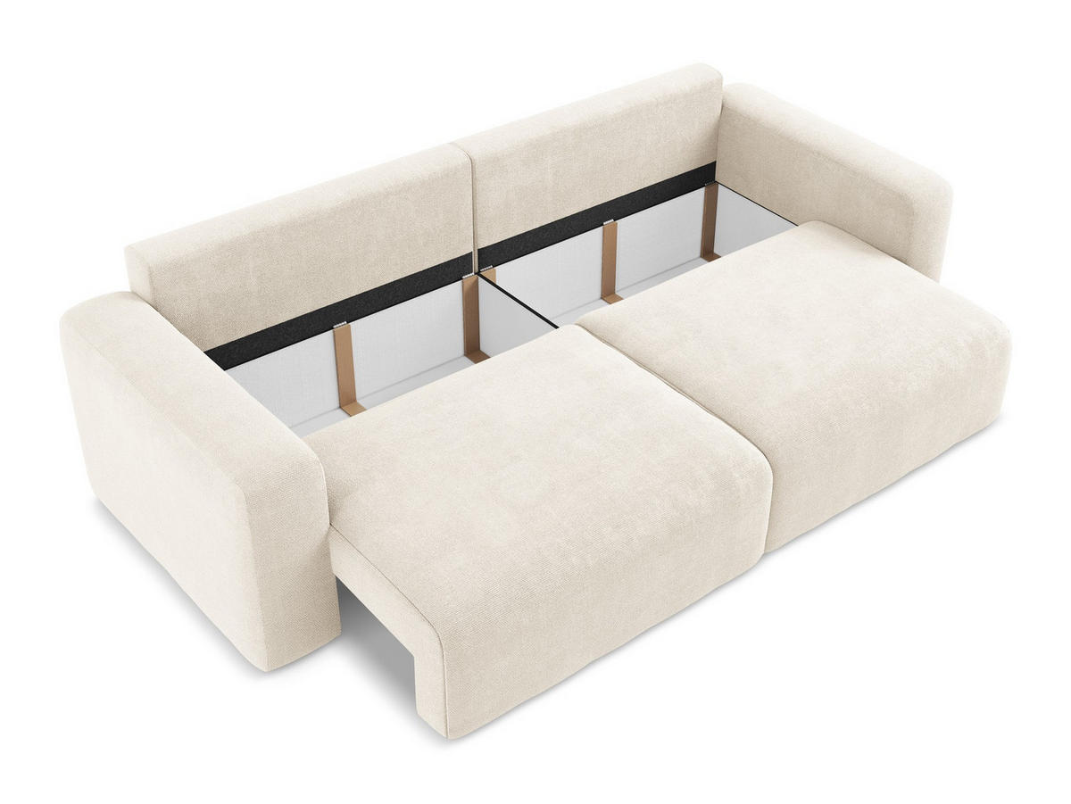 3-SITZER SOFA mit Schlaffunktion Chenille Stoff Beige - Beige/Creme, Kunststoff/Textil (244/79/102cm) - Makamii