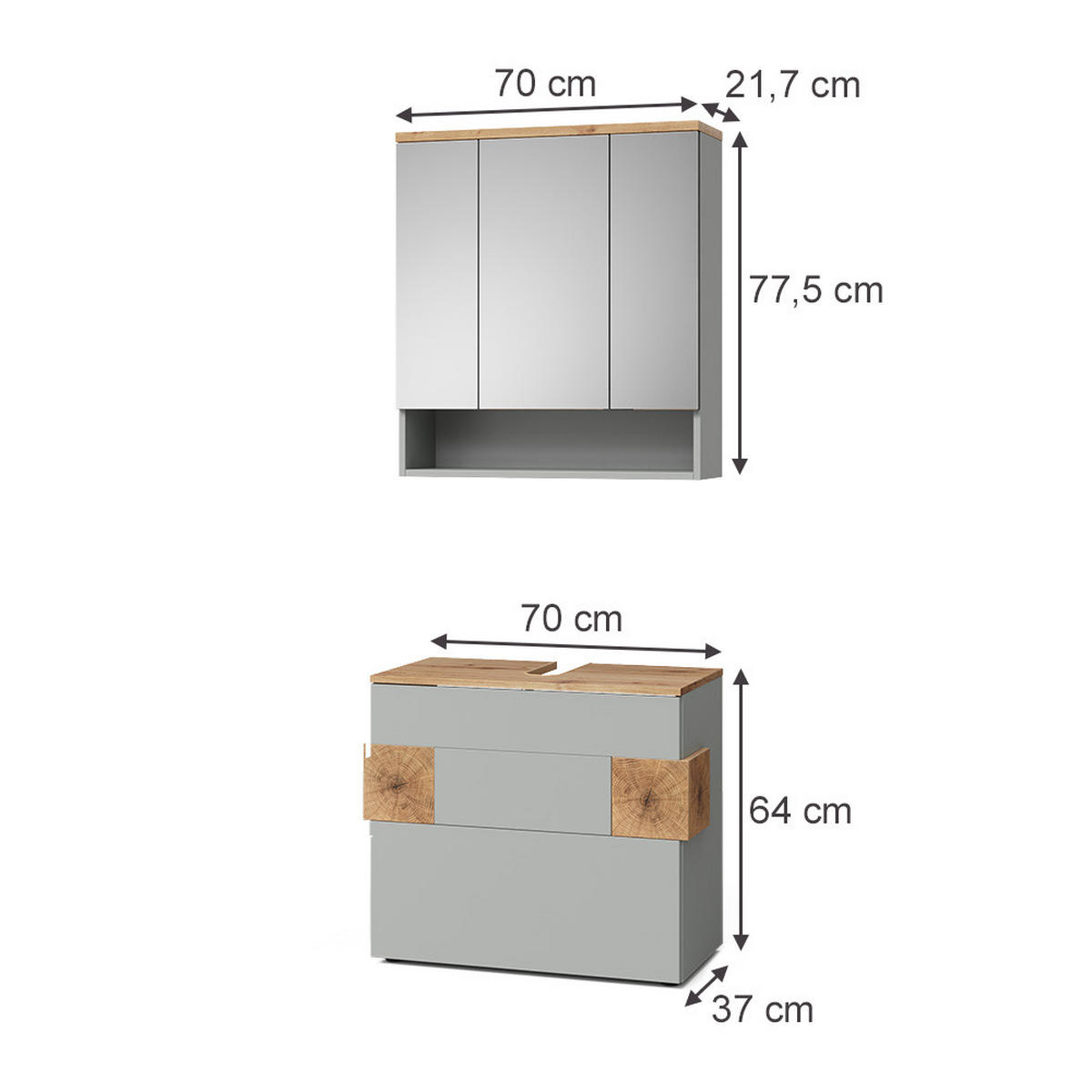 BADMÖBEL-SET Eden Grau/Artisan 2 Teile - Hellgrau/Grau, Holzwerkstoff (70/64.5/37cm) - Vicco