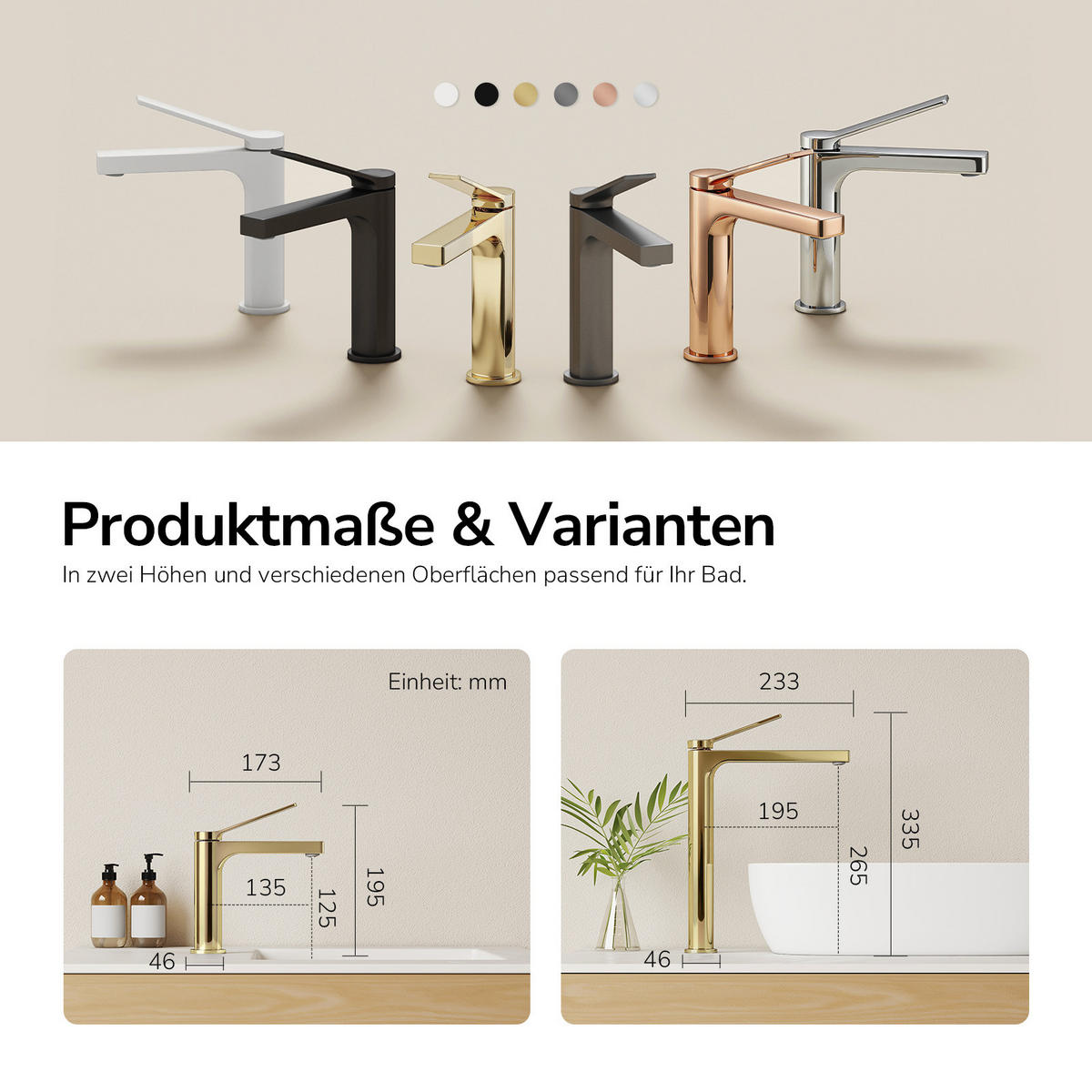 UMYVADLOVÁ ARMATURA šampaňské zlato, 19,5/17,3/4,6 cm - zlatá, kov (17.3/4.6/19.5cm) - EMKE