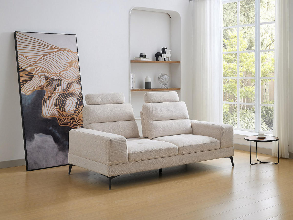 SOFA - 3 Personen - stoff - beige Udalio - Beige, Textil/Metall (215/86/123cm) - Vente-Unique