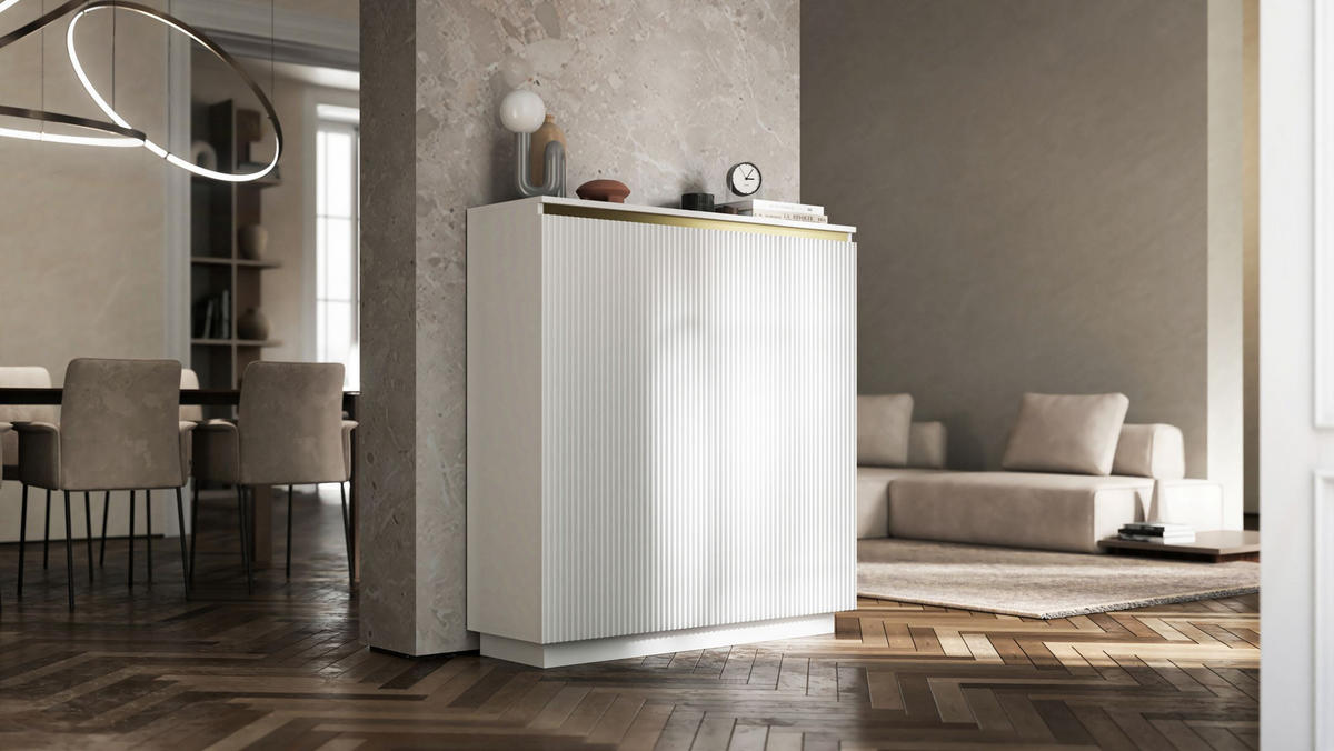HIGHBOARD Selene 2D Weiß Matt 111 cm Glamour - Weiß, Holzwerkstoff (110.8/118/35cm) - Meble Lindner