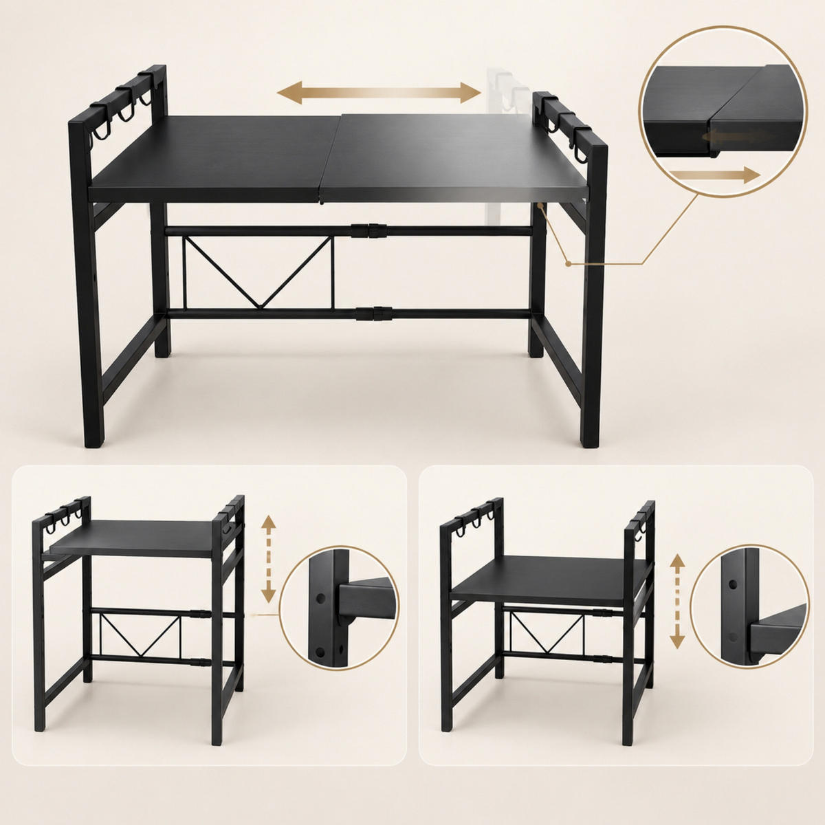 REGAL über der Mikrowelle mit Haken 63/32/44 cm - Schwarz, Metall (32/44/63cm) - BOXIMO