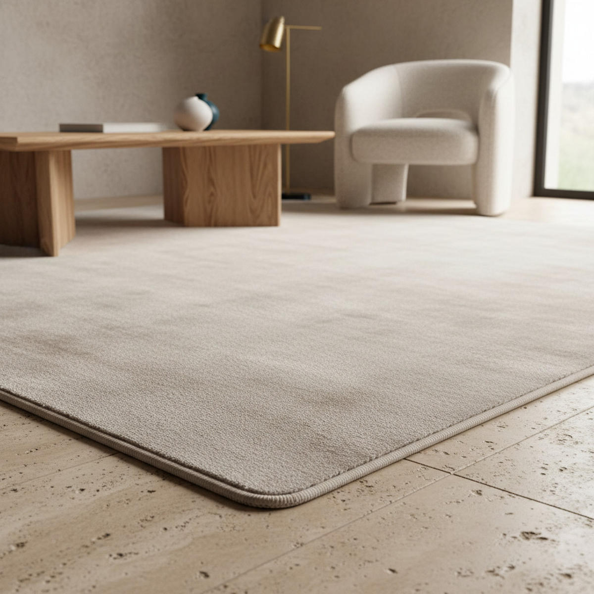 TEPPICH Kurzflor Uni-Farbe Microfaser Antirutsch Wohnzimmer waschbar Creme Rechteckig 240x340 - Beige, Textil (240/340cm) - KADIMA DESIGN
