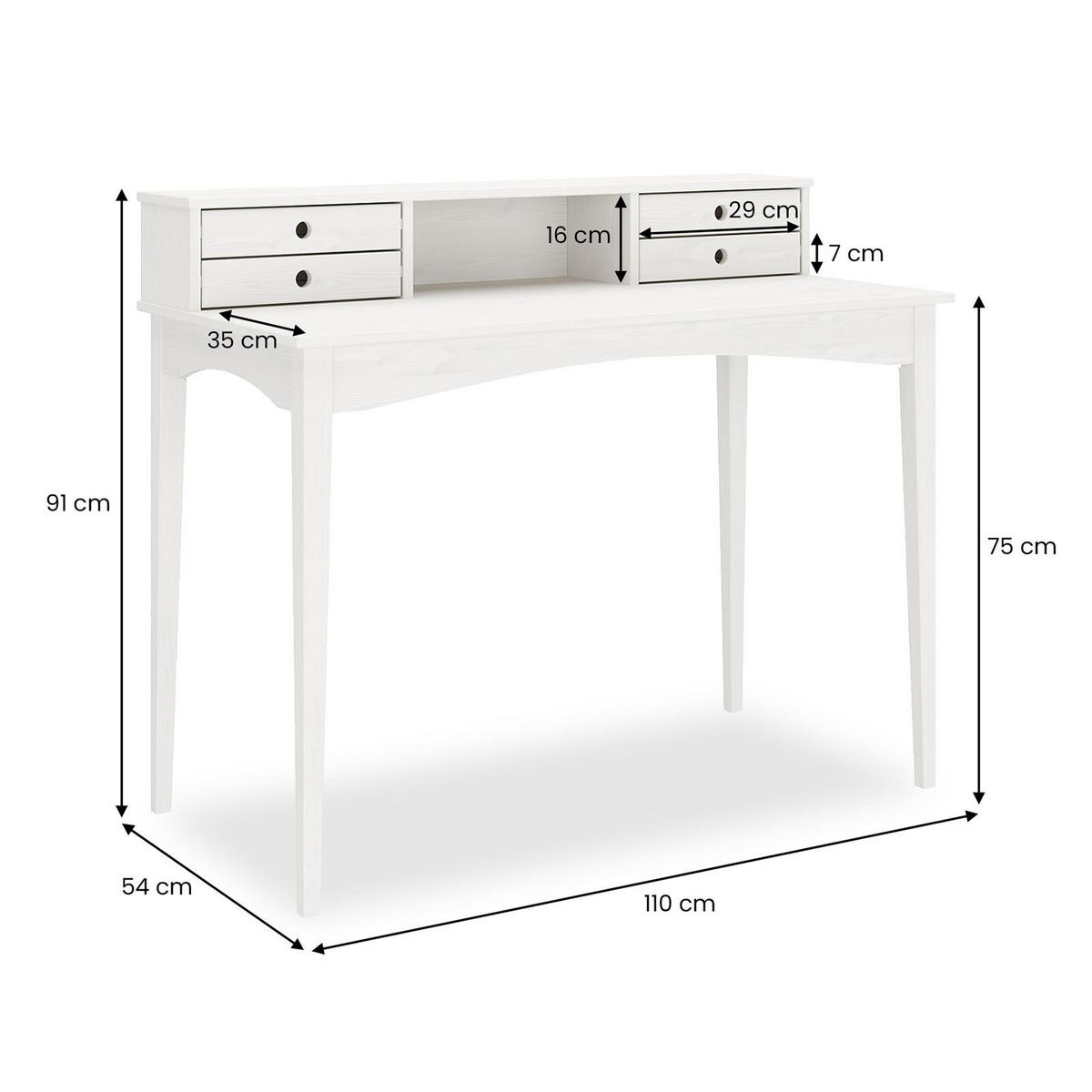 SCHREIBTISCH MILANO weiß - Weiß, Holz (54/110/91cm) - IDIMEX