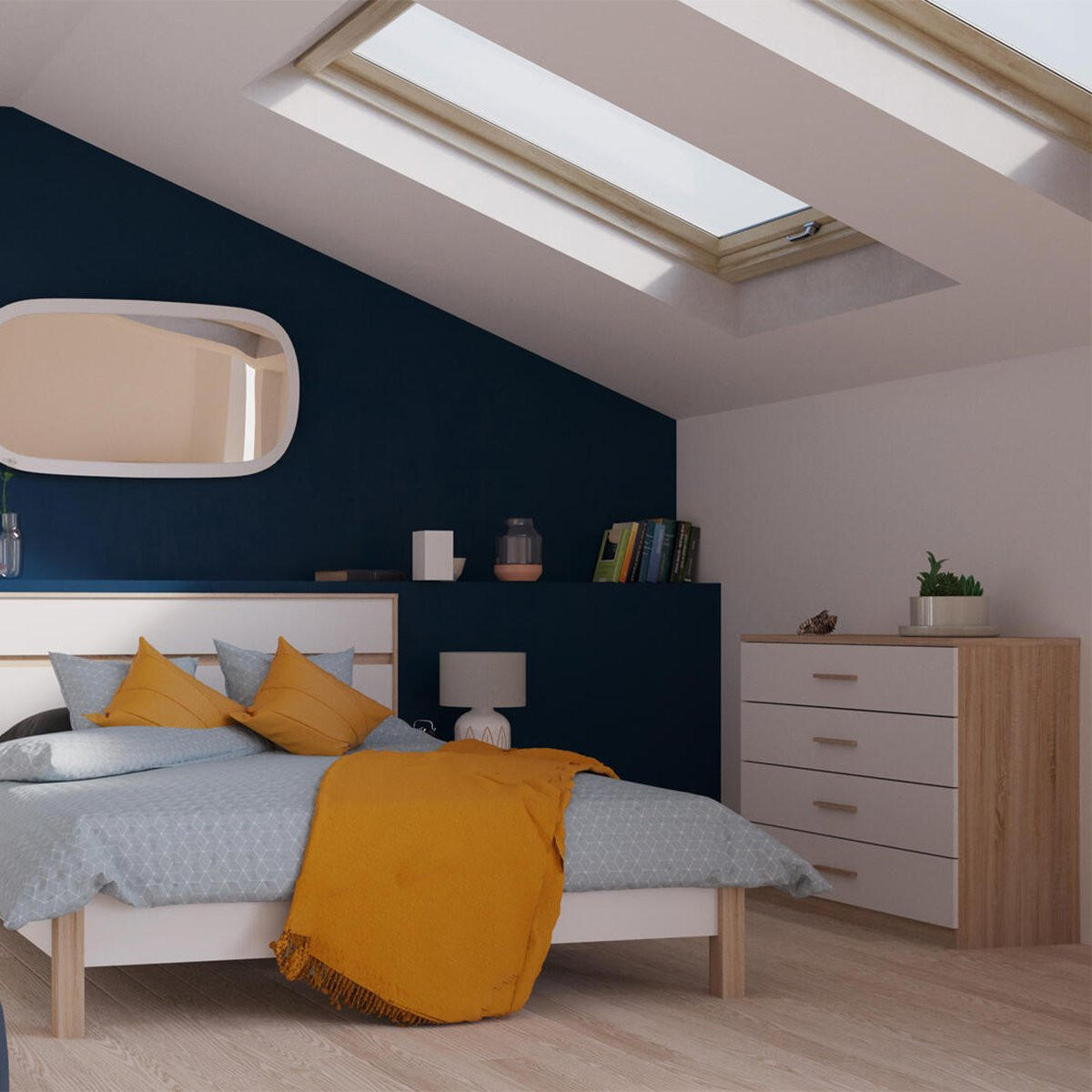 KOMMODE mit 4 Schubladen Holz- und Weißdekor L100 cm - Selena - Weiß, Holzwerkstoff (41.6/84.7/100cm) - Calicosy