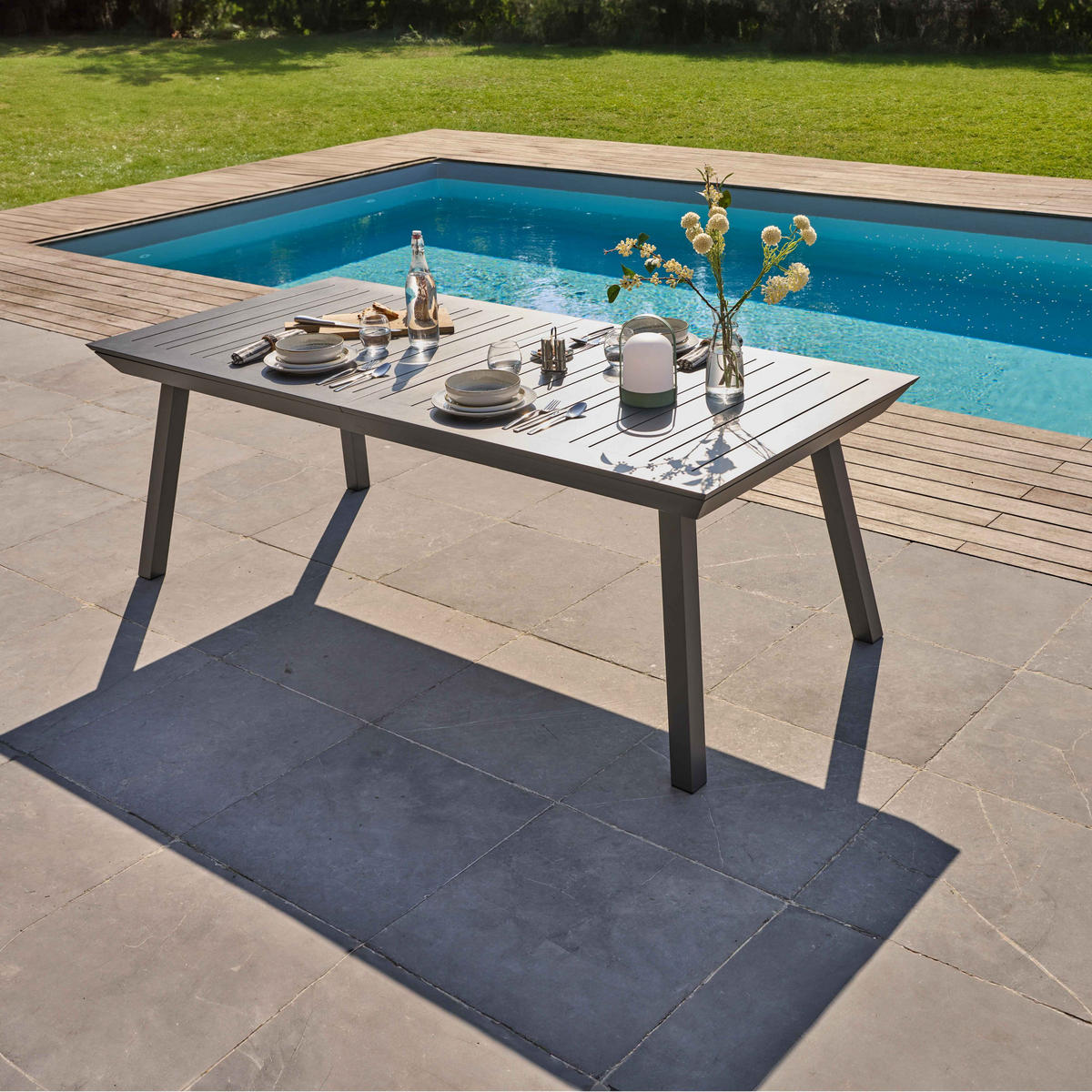 GARTENTISCH ausziehbar, Grau - Grau, Metall (100/298/45cm) - Oviala