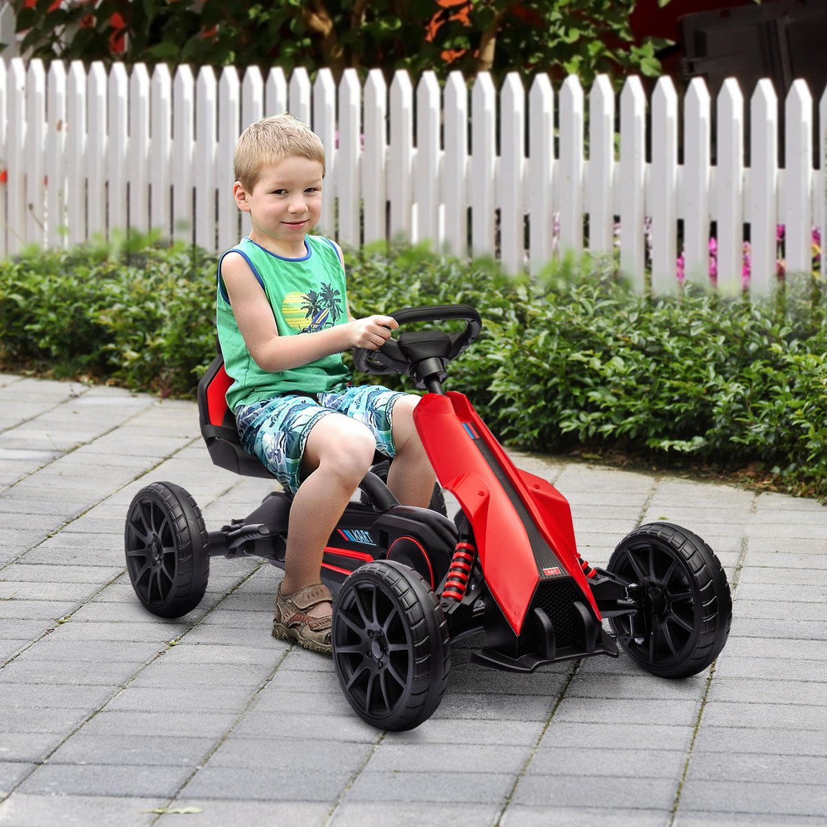 KINDER GO KART TRETAUTO, Blau/Rot, Metall+ Kunststoff - Rot, Metall (100/58/58.5cm) - HOMCOM
