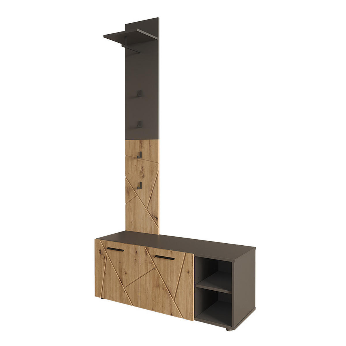 GARDEROBE Irma Anthrazit/Artisan 106 x 43 cm Set mit Schuhschrank und Garderobenpaneel - Anthrazit, Holzwerkstoff (106/43/37cm) - Vicco