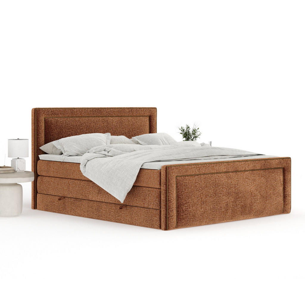 Thumbnail - Maison de Reve Boxspringbett, Kupfer, Textil, Buche, Kiefer, H2, 7-Zonen, Höhe ca. 40 cm, 140x200 cm, Handmade in Europe...