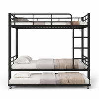 ETAGENBETT 90/200+90/190 mit Ausziehbett, Leiter und Seitengittern in Schwarz - Schwarz, Metall (90/200cm) - EVRYAE