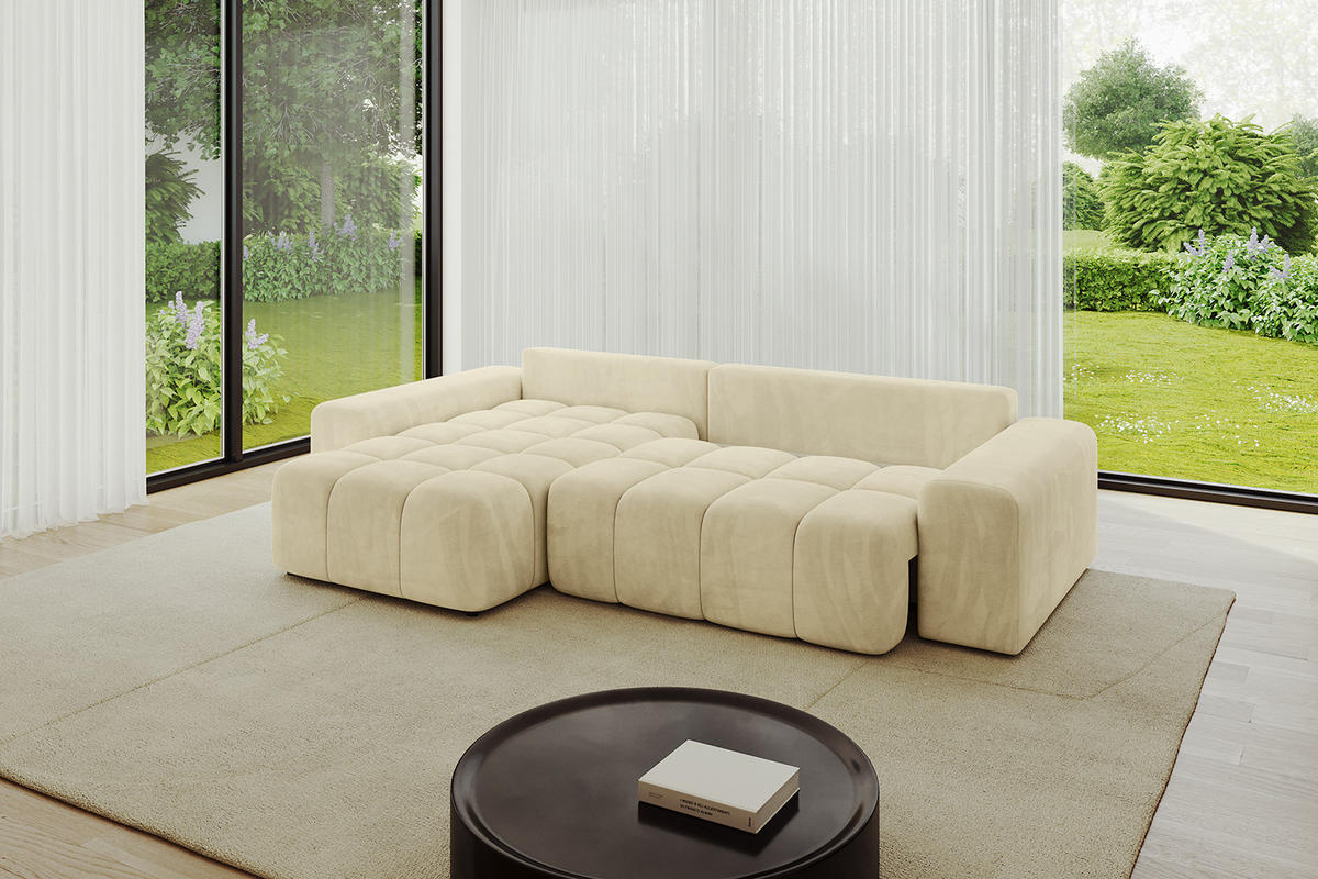 ECKSOFA Ottomane links/rechts ENIL-L 290x175x84 Beige Velours - Beige, Holzwerkstoff/Kunststoff (290/175cm) - ALTDECOR
