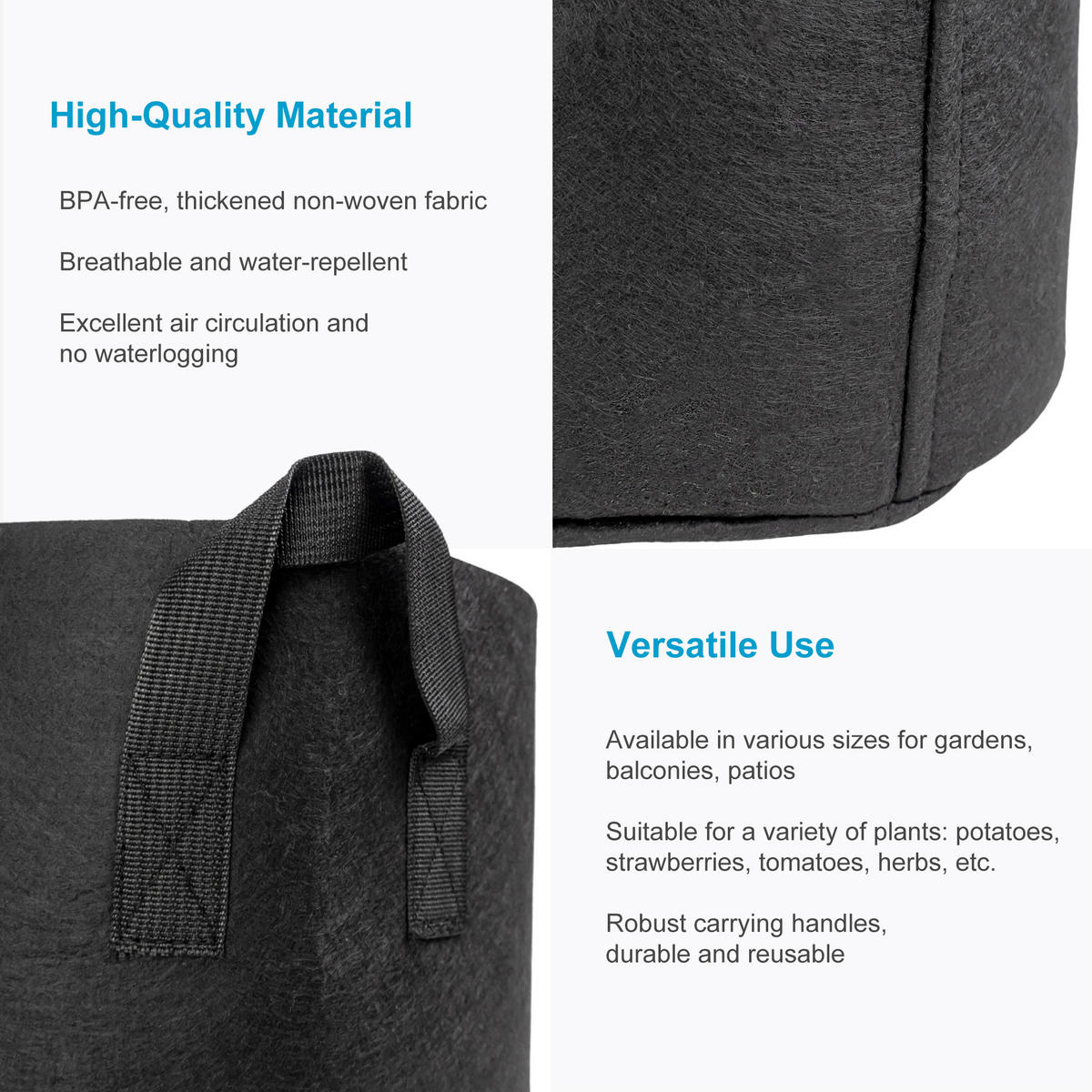 PFLANZSACK Vliesstoff 40/30 cm (2-tlg. Set) - Schwarz, Textil (30cm) - Intirilife