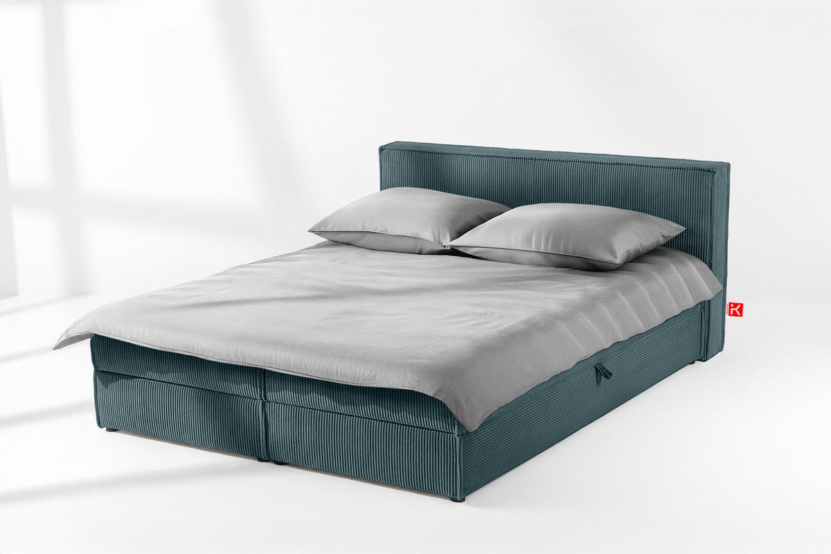 BOXSPRINGBETT ROTI mit Stauraum, blau - Blau/Schwarz, Holz/Holzwerkstoff (180/200cm) - KONSIMO®